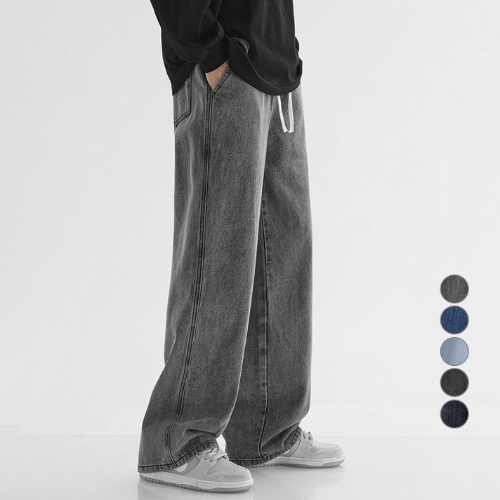 남성용 포시즌 밴딩 와이드 데님팬츠 PDS209