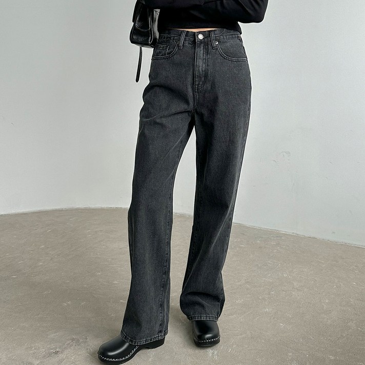 플랜데이 여성용 롱미디움숏 기장 고니 세미와이드 데님팬츠