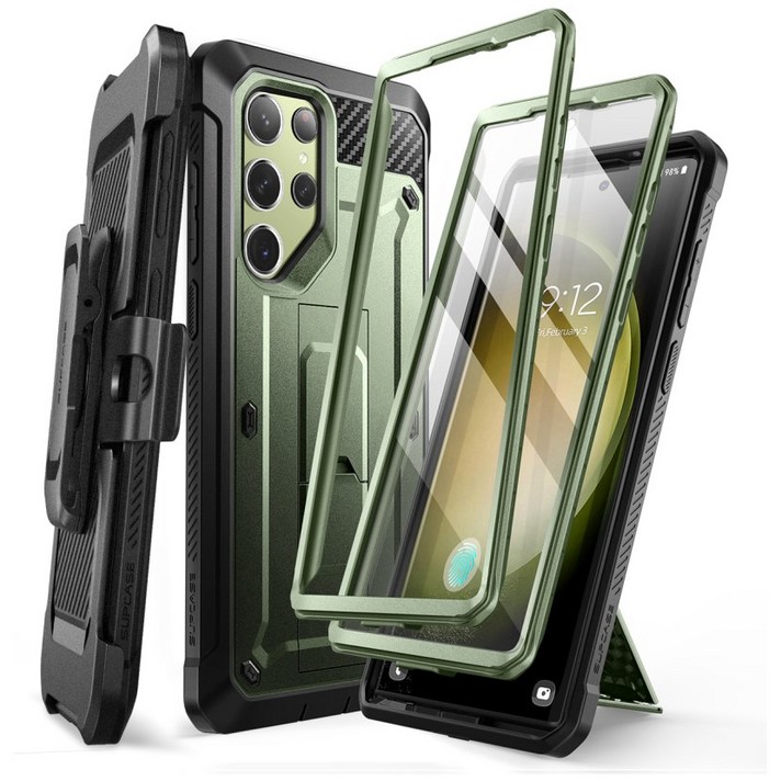 Supcase 갤럭시 S23울트라 5G 호환 케이스 풀커버 보호필름 스탠드  전면커버 2개  후면커버 1개