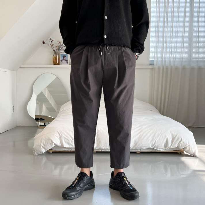 조커스 에어테크 사방스판 링클프리 크롭 핀턱 와이드 배기 팬츠