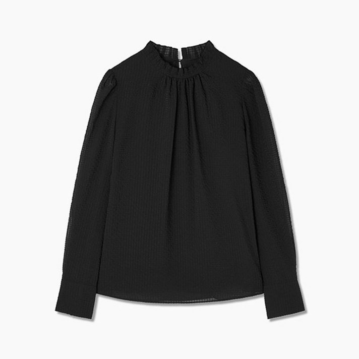 쉬즈미스 시어 넥 프릴 블라우스 SWWBLQ12060