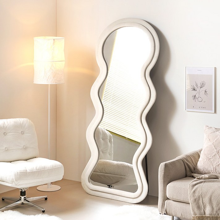 e스마트 예쁜 인테리어 스탠드거울 현관 물결 웨이브 와이드 전신거울 2size 2color