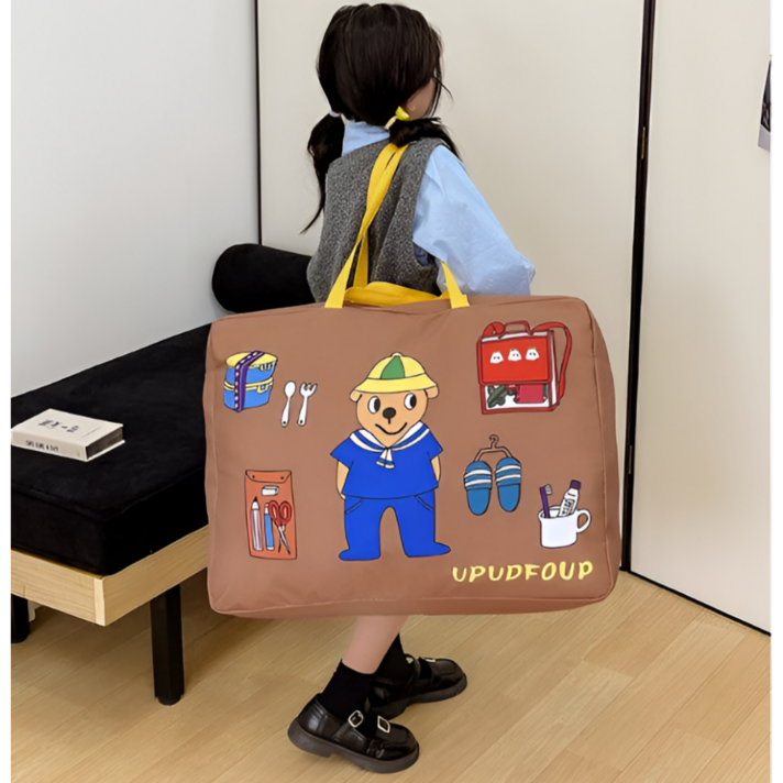 체리닷컴 귀여운 다용도 캠핑용 어린이집 낮잠이불 가방, 1개, 1단, 브라운 곰돌이