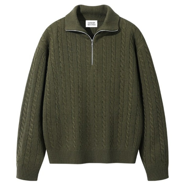 제타22 남녀공용 고급 워셔블 프리미엄 베이직 오버핏 꽈배기 케이블 반집업 카라 니트 1865