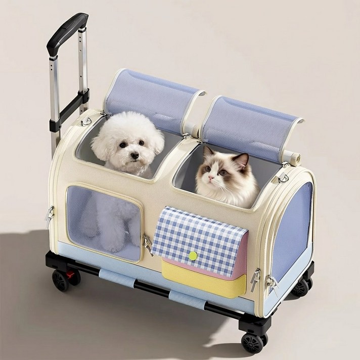 포프린츠펫 반려동물 이동가방 4in1 멀티 4륜 캐리어 강아지 고양이 이동장 접이식 백팩, 1개, 마카롱 컬러