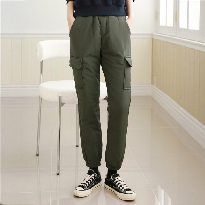 늦가을부터 초봄 여성 솜패딩 조거 카고 방한바지 따뜻한 건빵바지 작업복