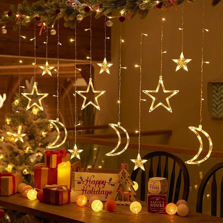 iSefoyo크리스마스 조명 거실 LED 커튼식 창문 유리 트리 장식 가랜드조명 SDDC9, 1개, 타입A3.5M