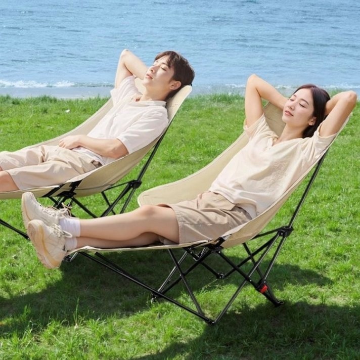 베어커즈 캠핑의자 리클라이너 앉거나 눕기겸용 접이식 각도조절 경량 무중력의자 발받침대, 1개, 베이지