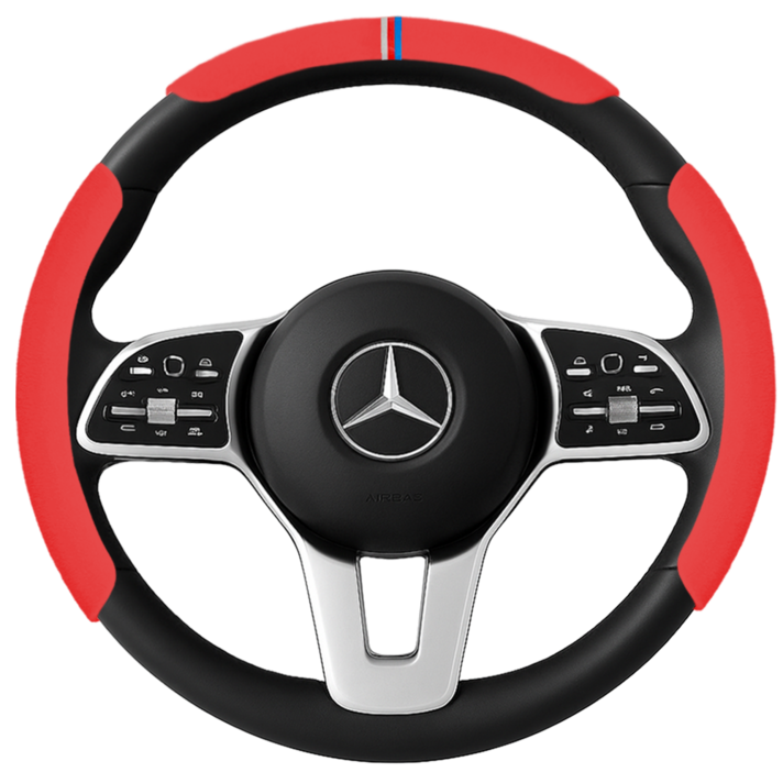 SOTT 커스텀 알칸타라 스웨이드 자동차 핸들커버, 레드 3p