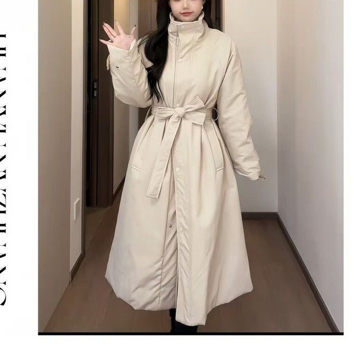 Seofst 여성 겨울 하이넥 롱 누빔 두꺼운 트렌치코트