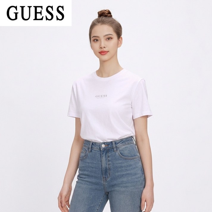 정품 게스 여성 반팔티 고신축 애슬레저 티셔츠 샤이니 로고 여름 쿨티  기능성 데일리 티셔츠 GWT2602