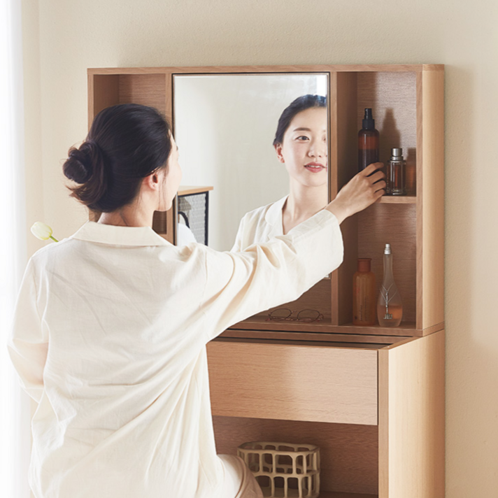 3만원상당스툴 100증정 파로마 에일리 600 수납서랍 화장대  깔끔한화장대 원룸화장대 좌식화장대 미니화장대, 오크스위트원형스툴베이지