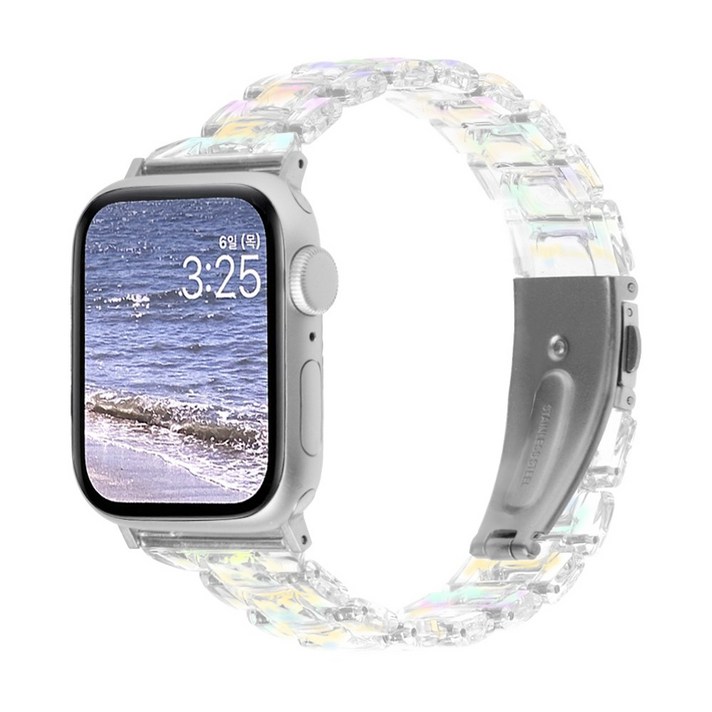 럽미리브 애플워치 8 7 SE SE2 호환 슬림 투명 오로라 밴드 스트랩
