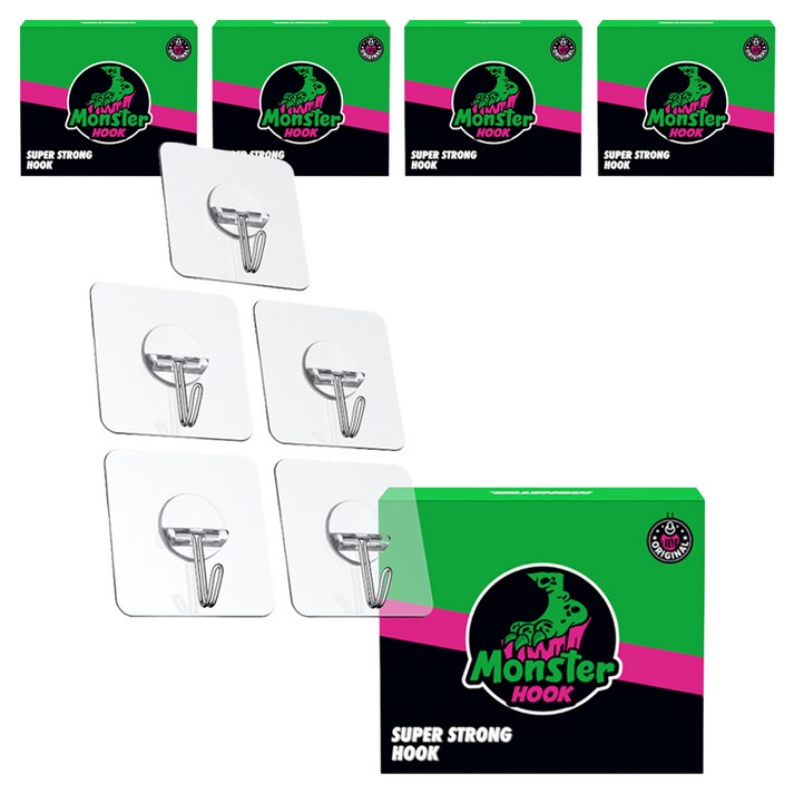 몬스터겔 무타공 부착식 후크 5p, 단일 색상, 5세트