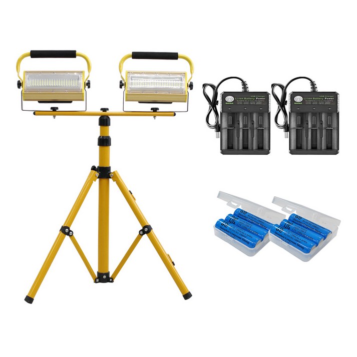 LED 100구 투광기 200W 2p  2구 거치대  충전기 4p  배터리 12p 세트, 혼합색상, 1세트