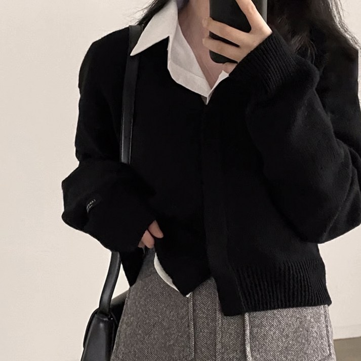 메이첼 여성용 베이직 라벨 브이넥 긴팔 가디건 13513 메이첼 여성용 베이직 라벨 브이넥 긴팔 가디건 13513