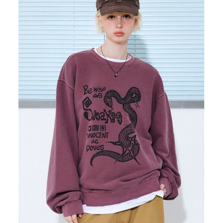 MD PICK 가까이 유니언즈 GAKKAI UNIONS 와이즈 스네이크 피그먼트 맨투맨 팬텀 핑크 G7770131PP 109665