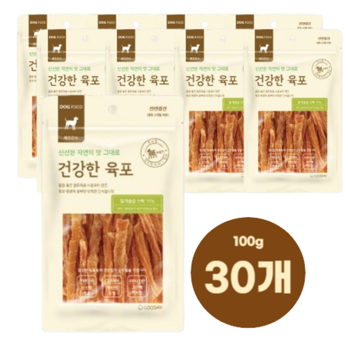굿데이 반려견용 건강한 육포, 고단백닭가슴살스틱, 100g, 30개 굿데이 반려견용 건강한 육포, 고단백닭가슴살스틱, 100g, 30개