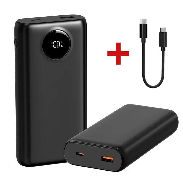 THOUSTA 대용량 보조배터리 20000mAh 고속충전PD QC3.0 22.5W 잔량표시 기내반입고속 C타입 케이블, 블랙