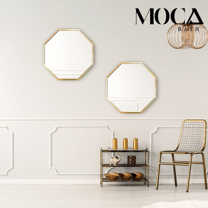 벽거울 모카바스 모던 팔각 거울 (웨인스코팅 디자인 골드 블랙 화이트 인테리어 홈퍼니싱), 골드