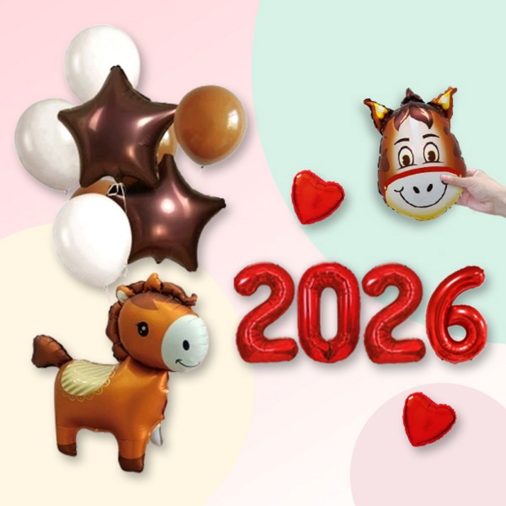 [파티지] 말풍선 세트 / 2026년 말의해 말띠풍선 포토존 새해 신년행사 병오년, 1세트, N2026_08_별별 입체갸우뚱 풍선_레드