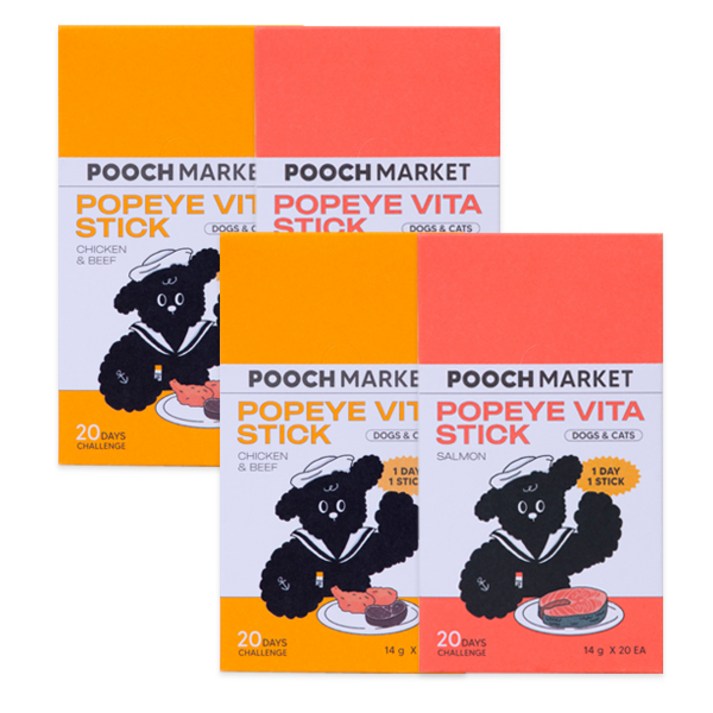 푸치마켓 뽀빠이 비타스틱 연어맛 2box + 치킨비프맛 2box, 단품