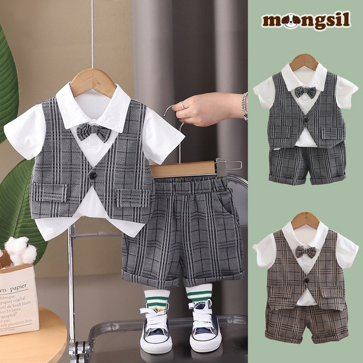 몽실이 보타이 반팔체크 정장상하복