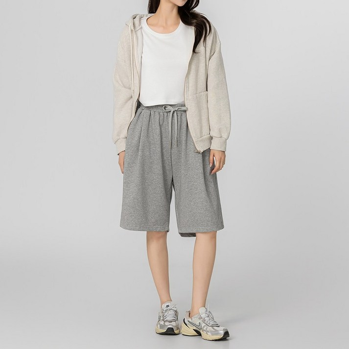 [자체제작] 어브라운 남녀공용 핀턱 와이드 버뮤다 트레이닝 반바지 팬츠