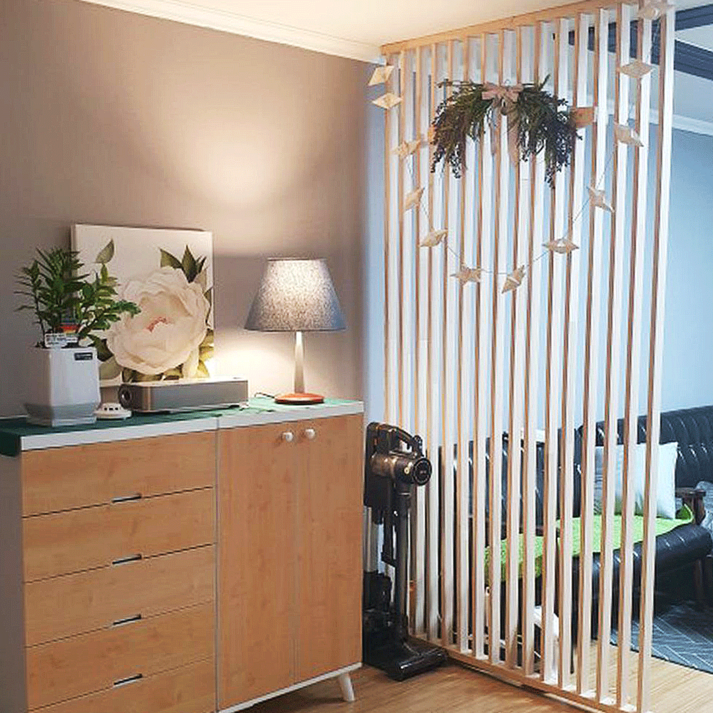 핀토리 스윙 원목 파티션 간살 가벽 - 공간분리 인테리어 이동식 칸막이 [최대높이2550까지], 베이지편백