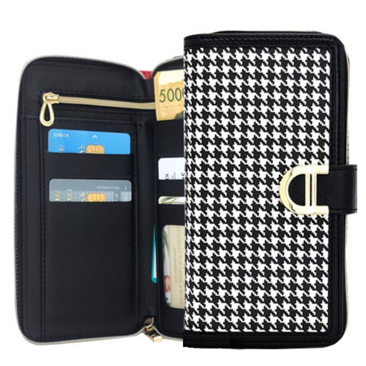 갤럭시A15 A155 하운드 체크 지퍼 지갑형 다이어리 휴대폰 케이스 손목스트랩 포함