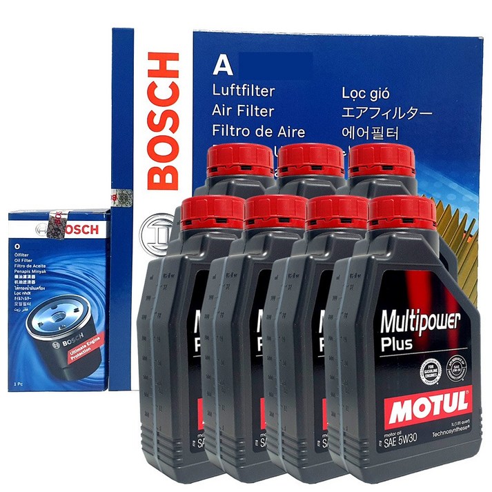 보쉬 체어맨W CW700 3600cc 엔진오일 교환 셋트 필터 + 합성유 모튤 O1012+A2420+5W30 7L, 7개, 5w30, 1L