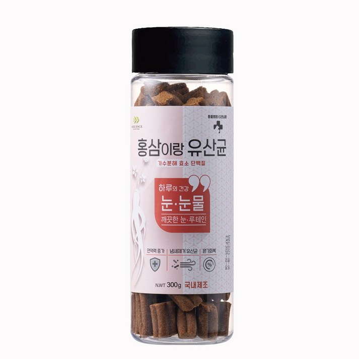 국내산제조 동물병원간식 홍삼이랑유산균 강아지 가수분해 영양간식 4종, 눈눈물, 300g, 1개