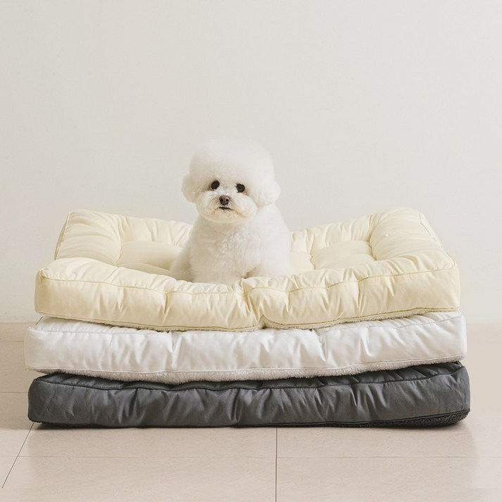 뭉연구소 통세탁 사계절 양면 강아지 고양이 방석 반반 토퍼, 1개, 버터옐로우