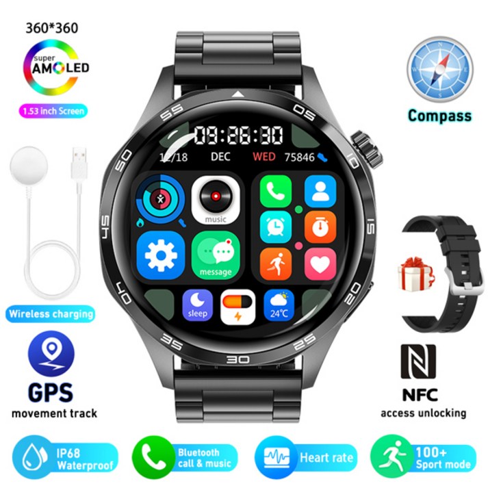 화웨이 GT5 프로 GPS NFC 스마트 워치 남자 360360 AMOLED 스크린 심박수 블루투스 통화 IP67 방수 남자 Smartwatch 2025