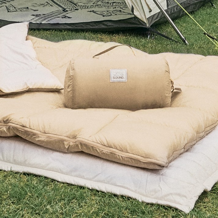 슬라운드 소프트웜 침낭 1인용 2인용 침낭 캠핑이불 차박 겨울 동계 사계절 추위 막는 캠핑 침낭, 베이지, 1개