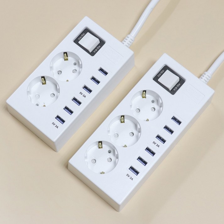 라이너스 White switch 멀티탭 USB 6포트 충전 2구 3구 국산 1.5m,3m, 1개