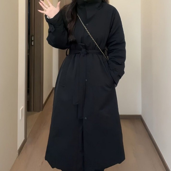 Seofst 여성 겨울 하이넥 롱 누빔 두꺼운 트렌치코트