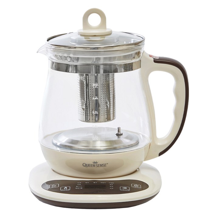 퀸센스 글라스 전기 티포트 아이보리 1.8L, QSKT-3000
