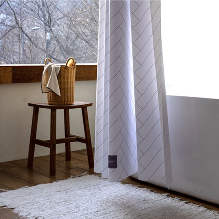 원세븐나인 모던부티크 헤링본 패브릭 샤워커튼, 혼합색상, 1개