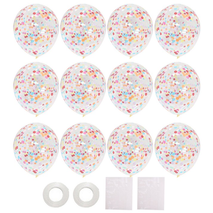 리빙다 뉴컨페티풍선 레인보우 12p 글루닷 20p x 2개 컬링리본 화이트 2p 세트