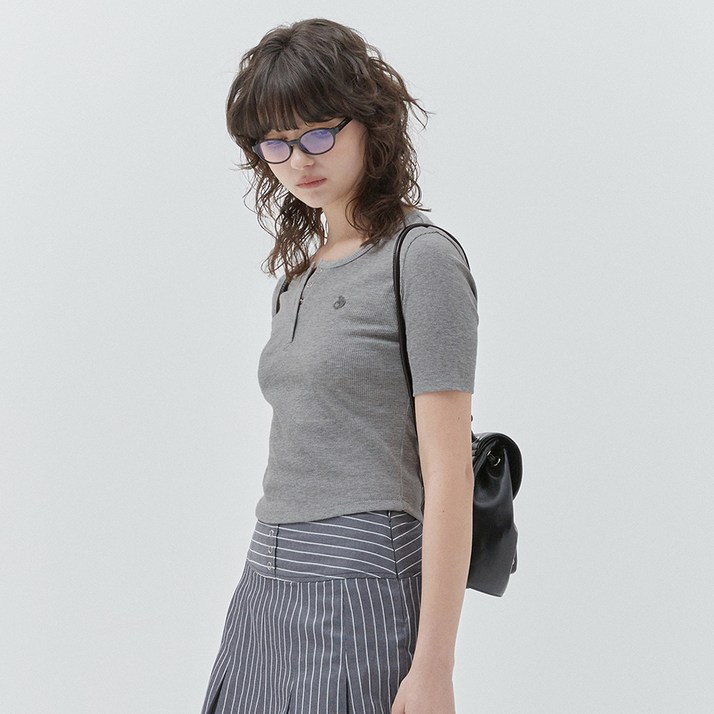 키르시 여성용 플레인 슬림핏 헨리넥 티셔츠