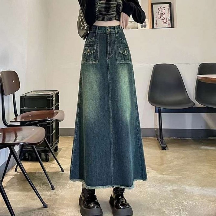 기모 데님 롱스커트 겨울 긴청치마 빅사이즈