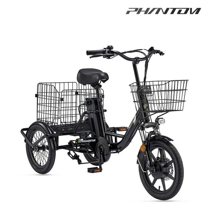 삼천리 2026 16 팬텀 E-로드스타 전기자전거 세발 배달 화물운송 자전거, 블랙, 스틸