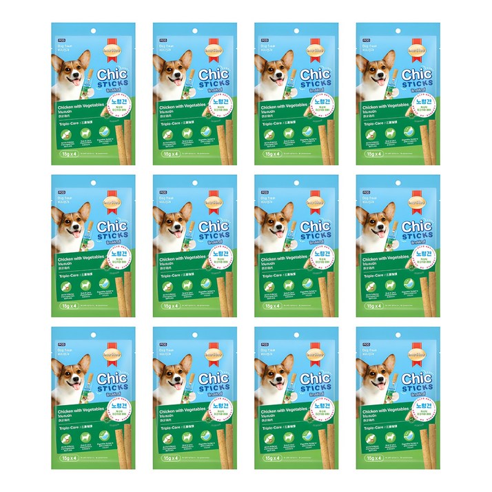 스마트하트 칙스틱 강아지 노령견 소프트 져키 간식 4p, 혼합맛닭고기야채, 60g, 12개