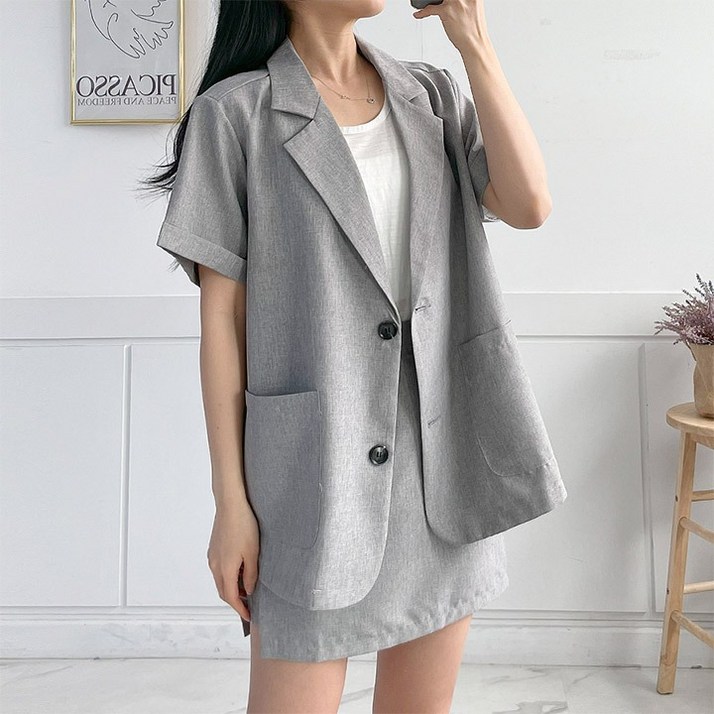 (세일) 무드톤 린넨 반팔 자켓