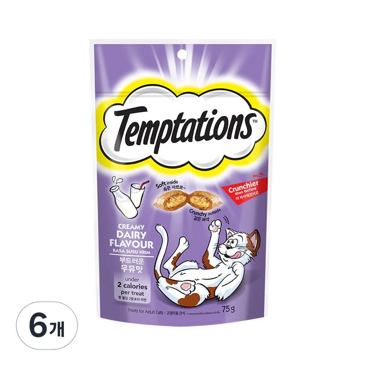 템테이션 고양이 간식, 우유, 75g, 6개 템테이션 고양이 간식, 우유, 75g, 6개