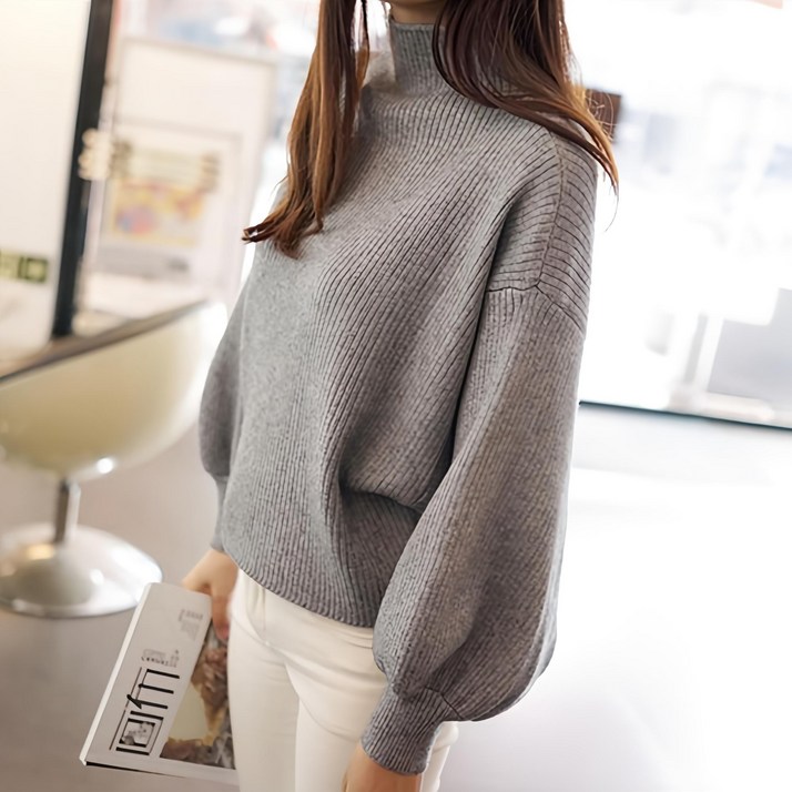 모모클럽 루즈핏 반목폴라 시보리 볼륨 여성 니트 여자 스웨터
