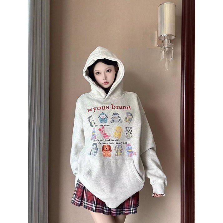 면혼방슬림310g/기모410g가을겨울후드여프린트
