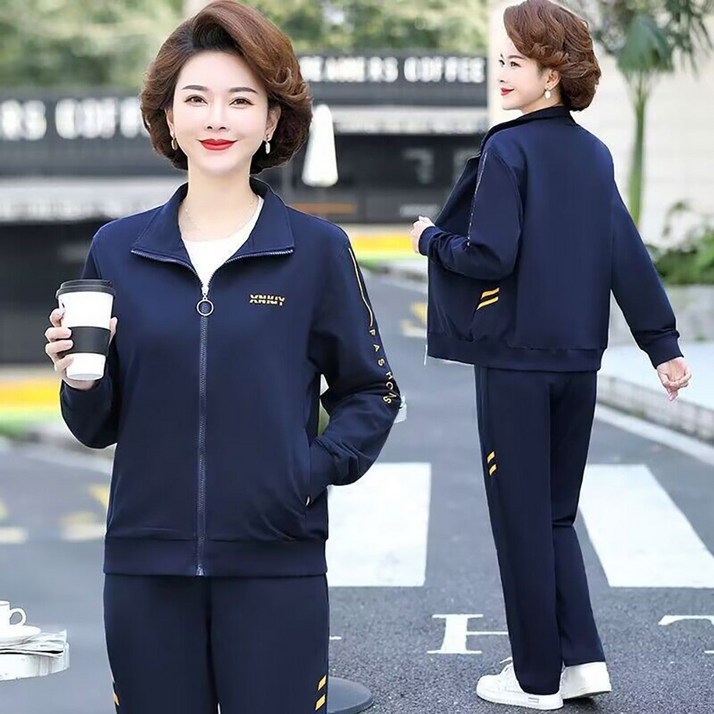 ROYALBELLE 중년여성 운동복세트 패션 오버핏 집업 자켓  트레이닝바지  티셔츠 캐주얼 헬스복 트레이닝3종세트 D0021202