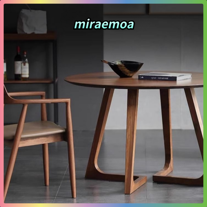 miraemoa 원목 원형 테이블 월넛 식탁 라운드 테이블 카페 커피숍